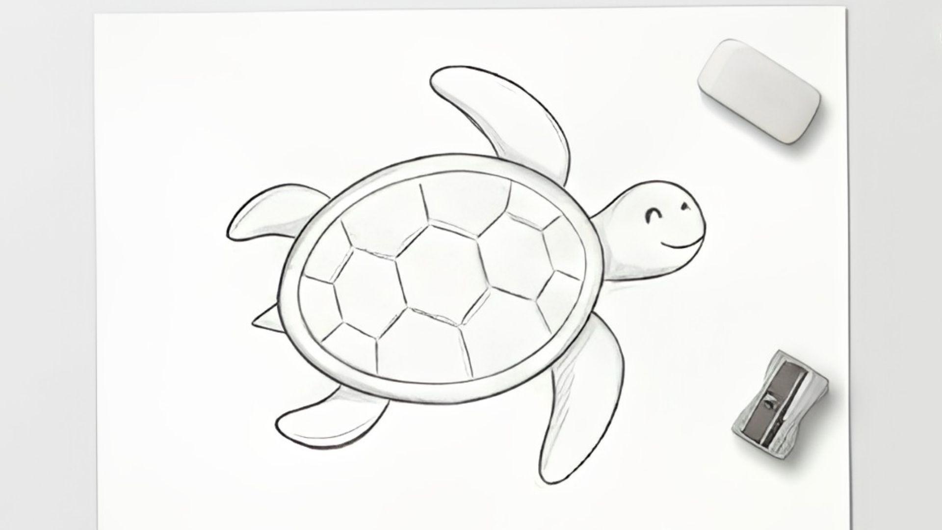 Simple beginner-friendly drawing of a sea turtle on white background.