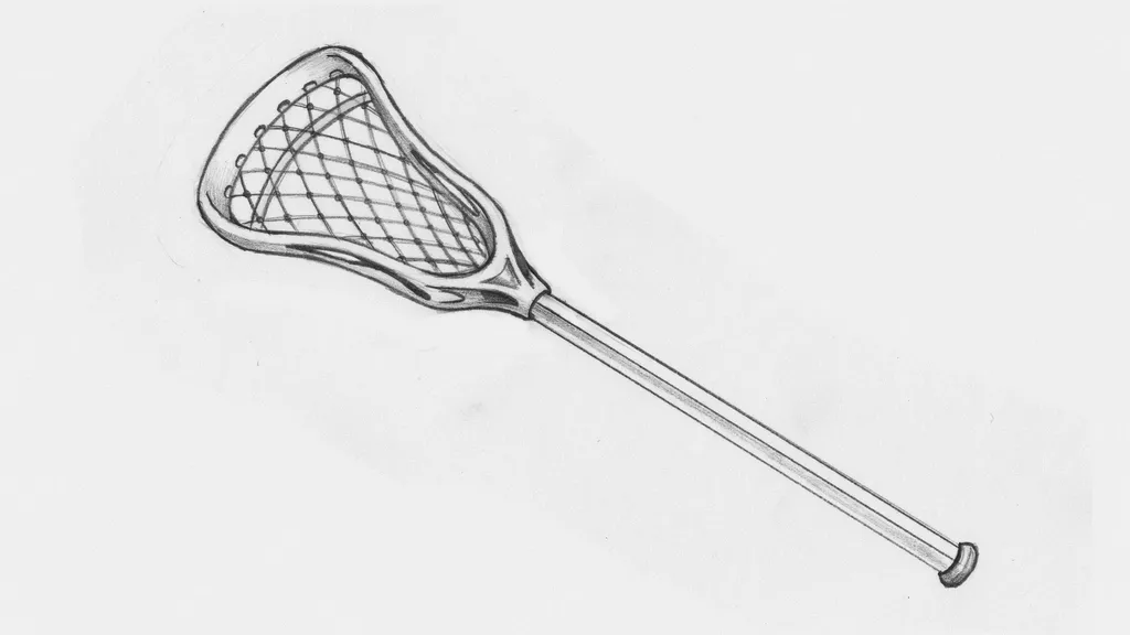 Lacrosse stick drawing with a crisscross mesh pattern inside the head