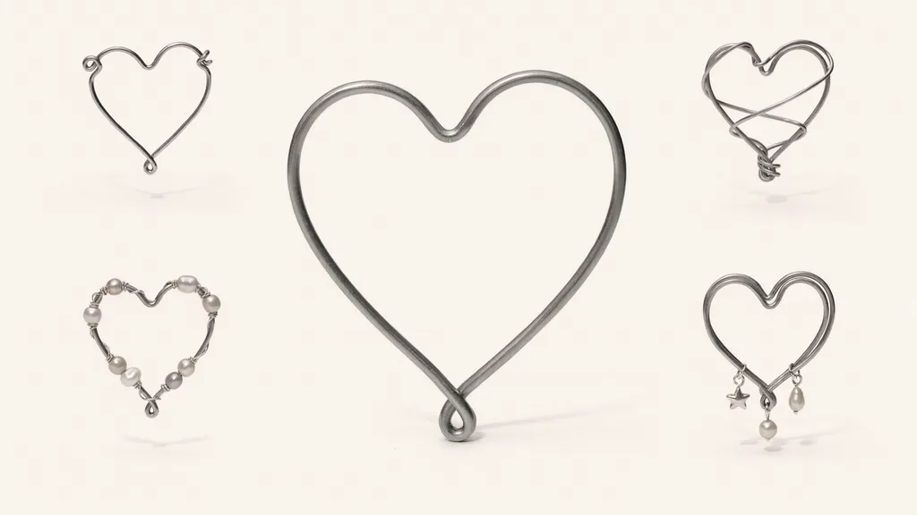 Silver wire bent into a heart shape with decorative twists and beads
