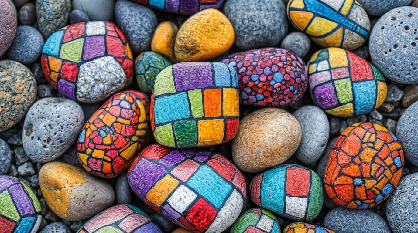 geometric pattern painted rock.