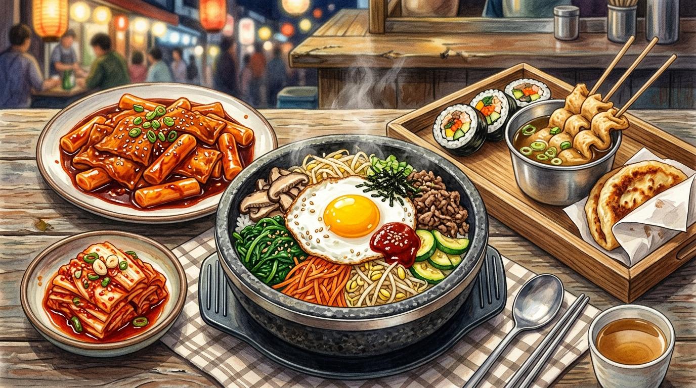 different korean food drawing.