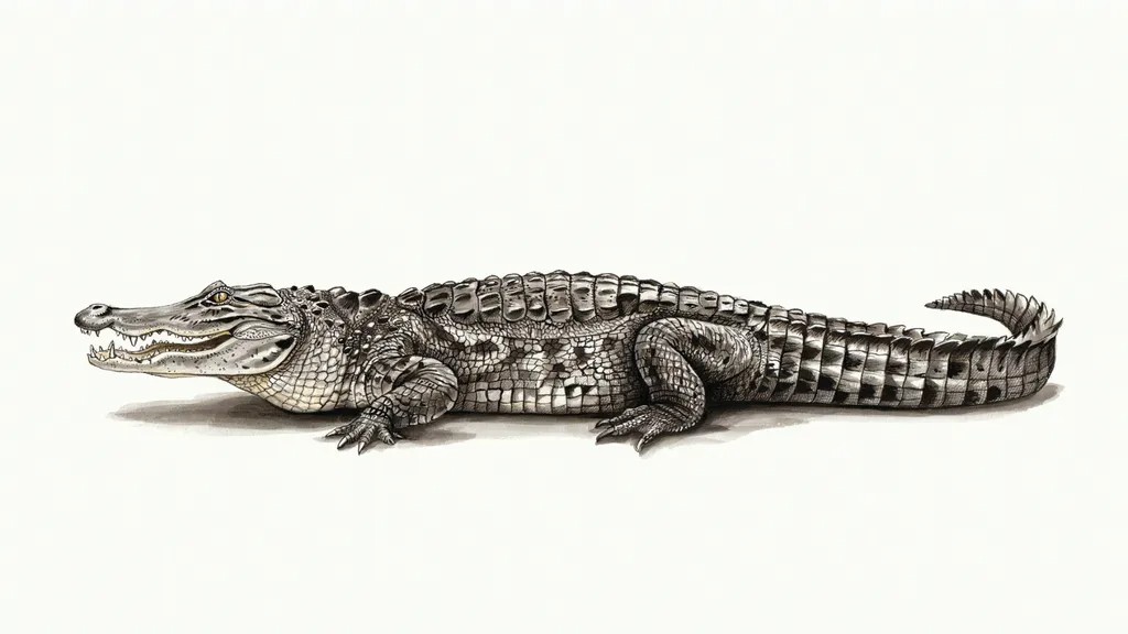 Black-and-white alligator artwork with bold contrast and clean details.