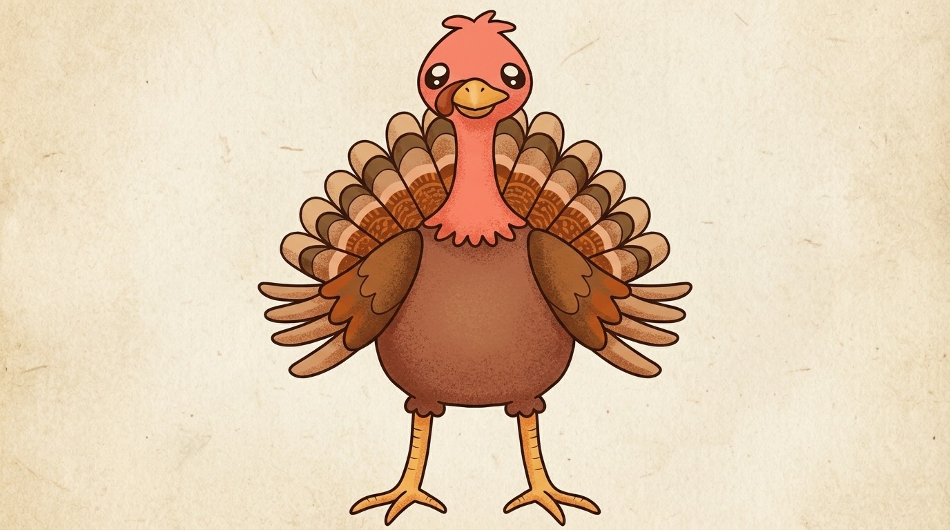 Completed turkey drawing with clean outlines and colors.