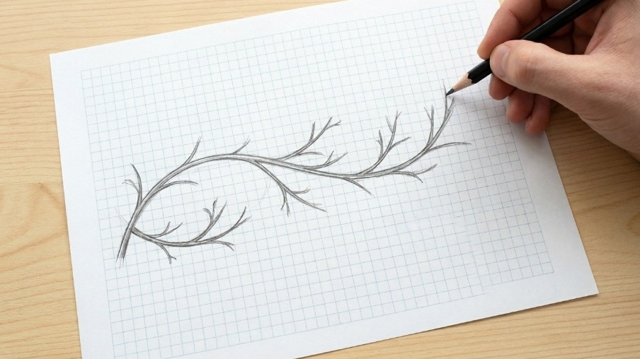 Small branches being added to a curved vine stem.