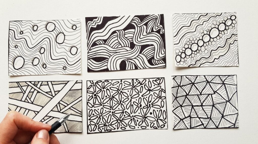 17 Zentangle Patterns: Easy Step-by-Step Drawing Guide image showing various zentangle patterns.