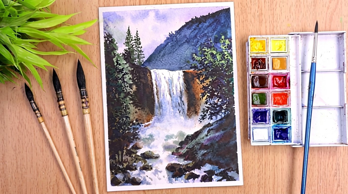 image showing waterfall painting.