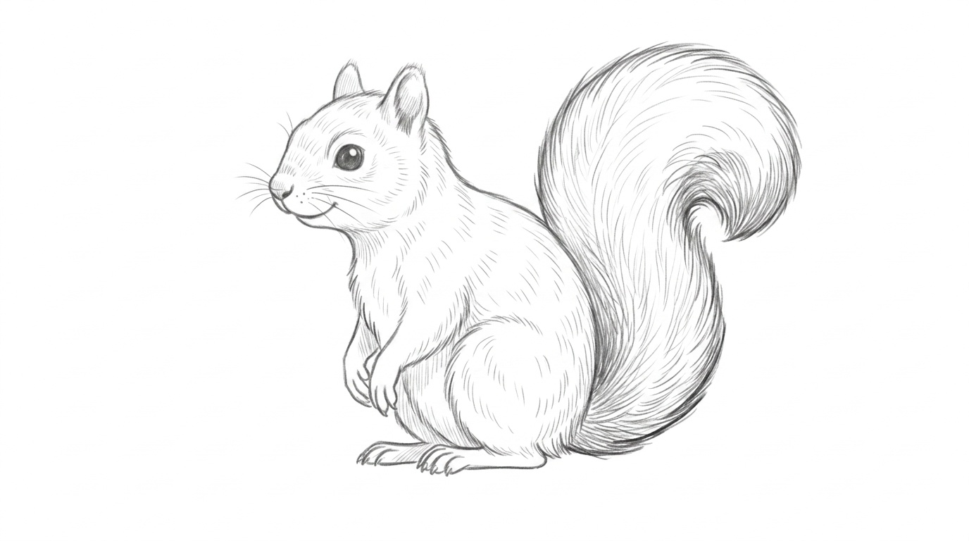 A refined squirrel sketch with fur details and clean outlines.