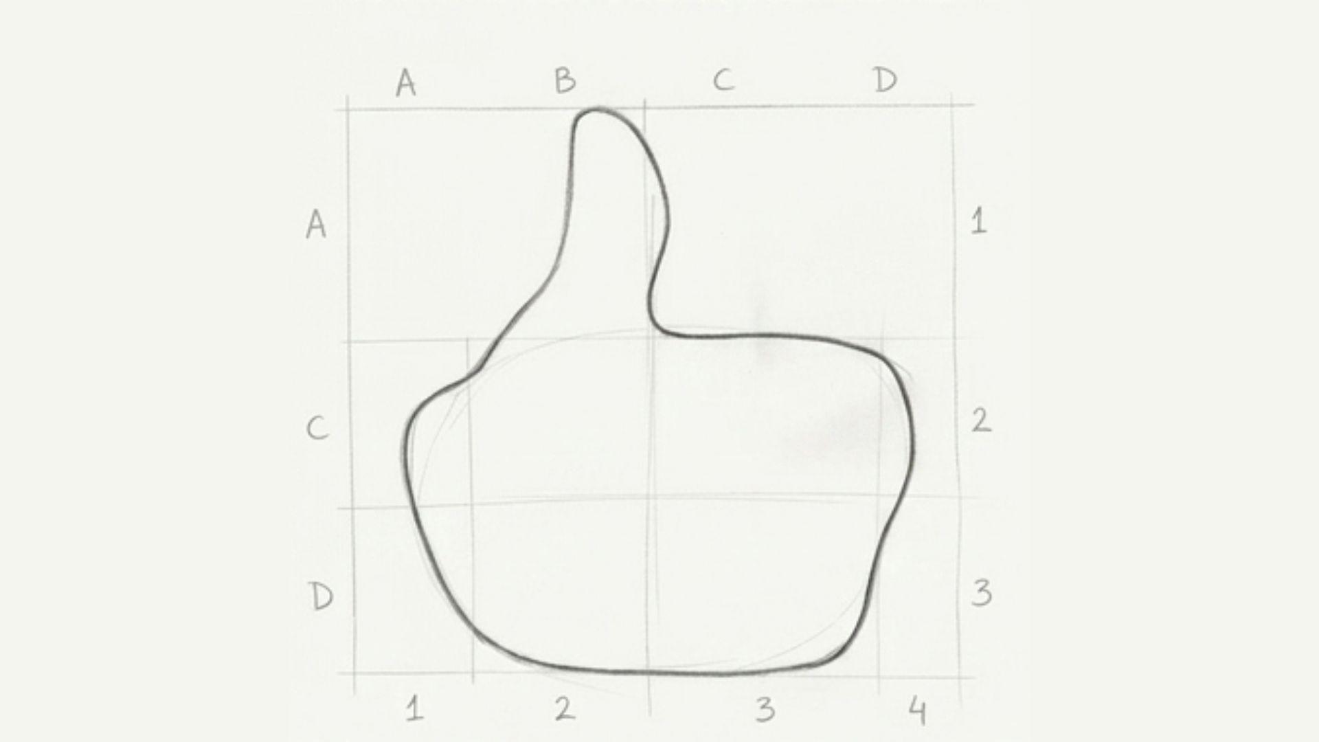 Drawing the basic palm shape as the first step of a thumbs up sketch.