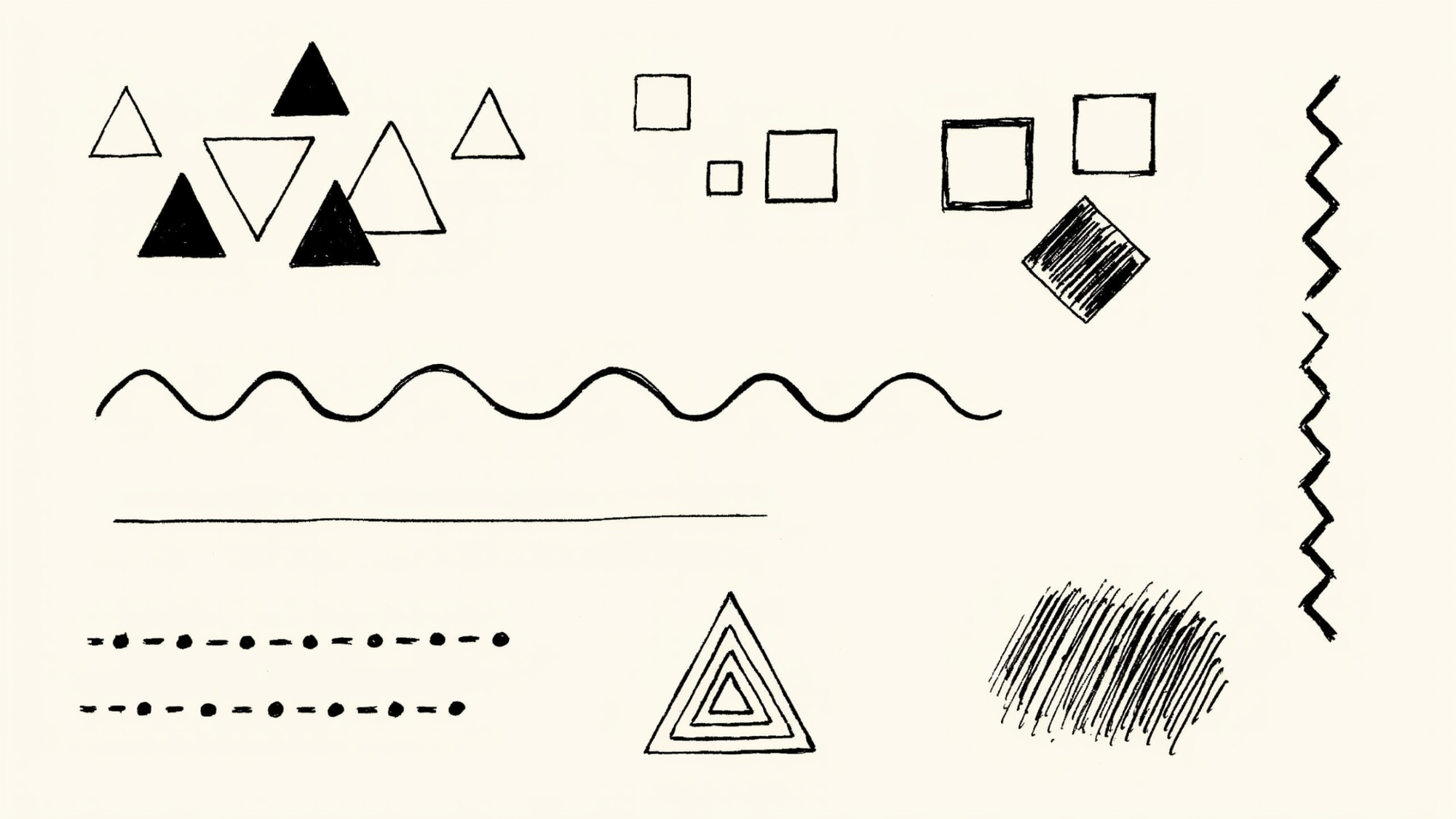 Simple Zentangle patterns made from basic shapes and lines.