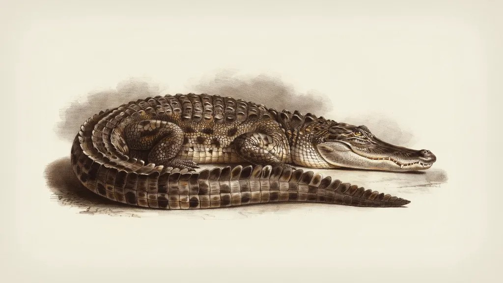 Monochrome alligator canvas art in soft sepia tones.