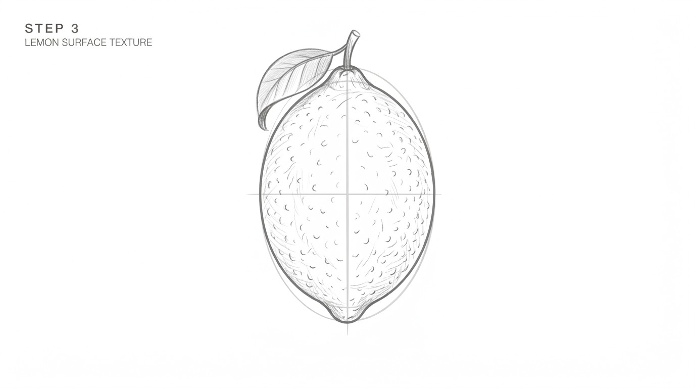 A lemon sketch showing light texture lines on its surface.