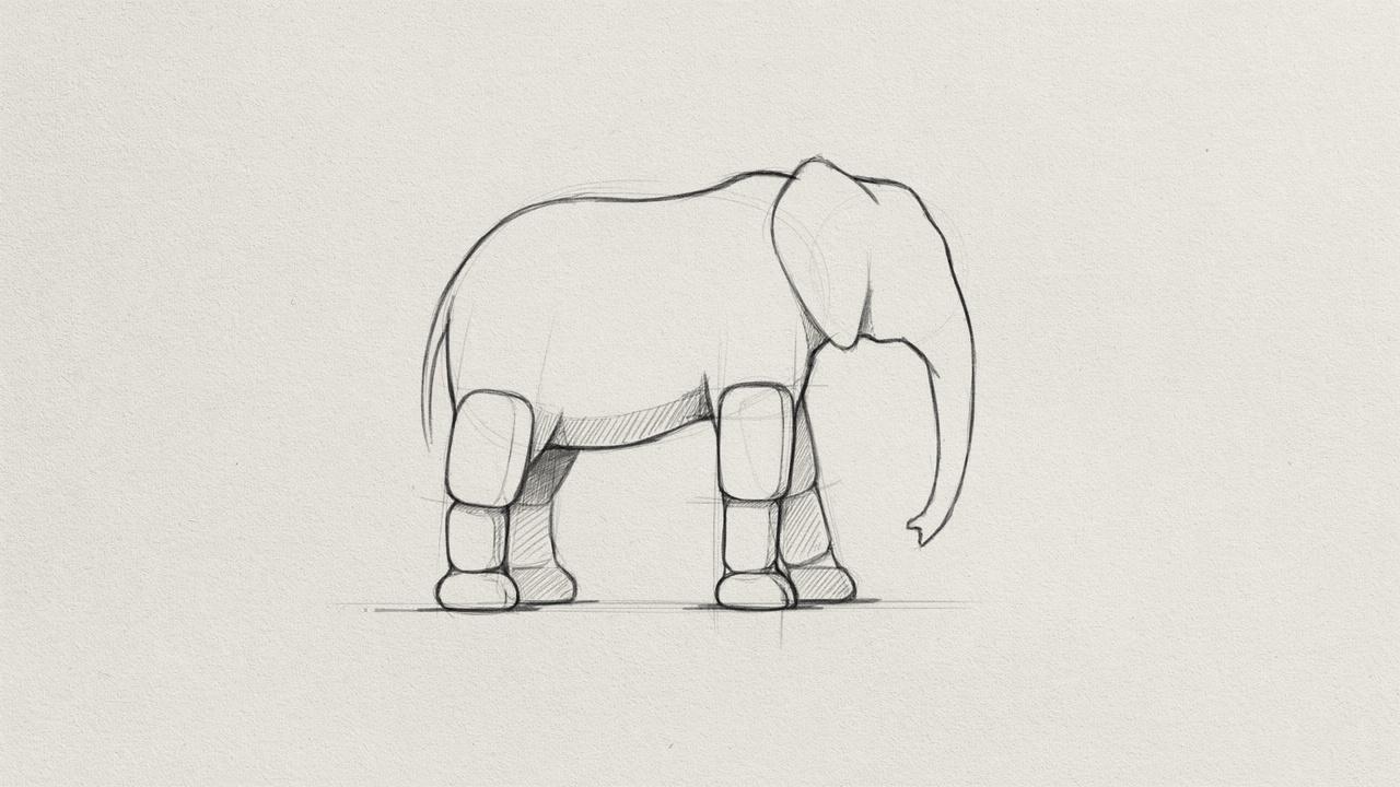 Drawing the front legs of an elephant.