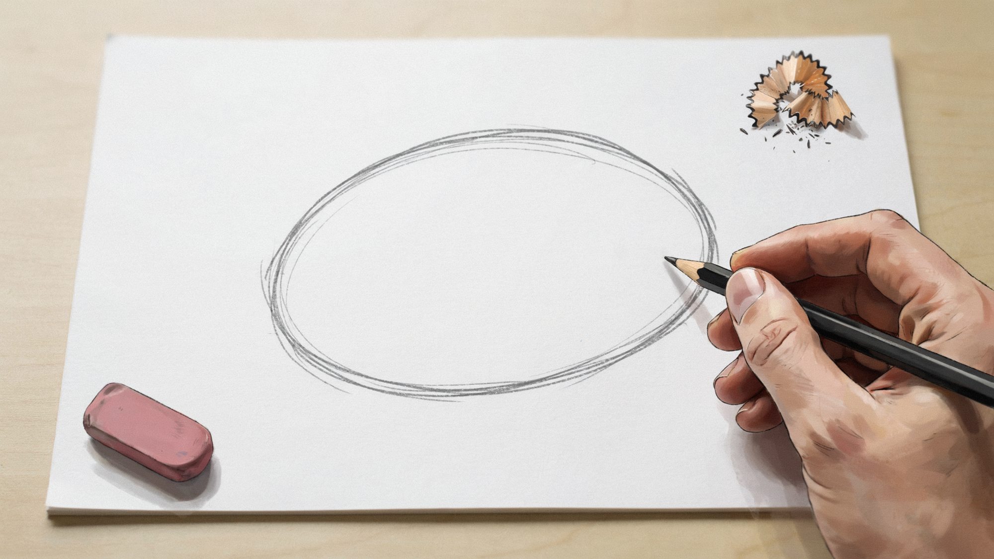 Hand drawing an oval shape for a turkey body