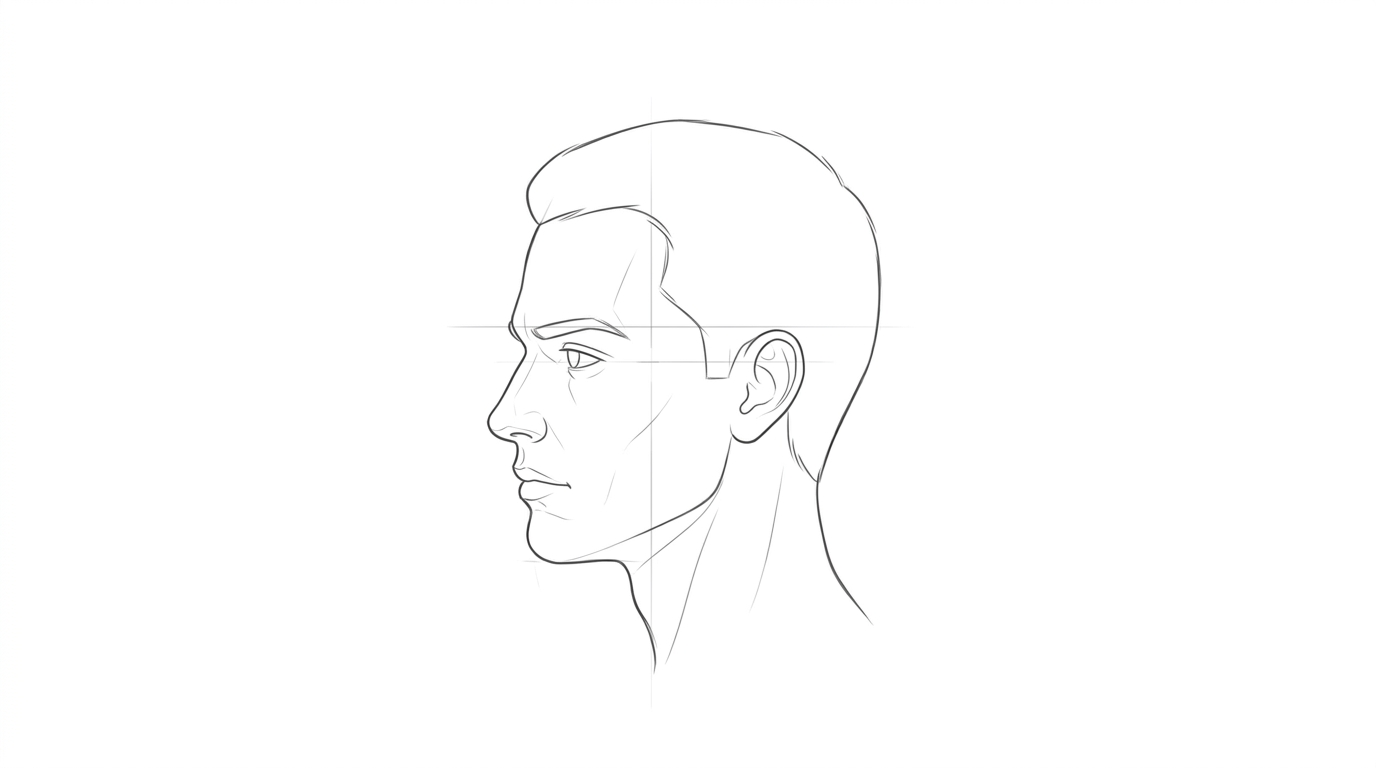 Side view of a human face showing key facial features like forehead, nose, lips, chin, jaw, and neck.