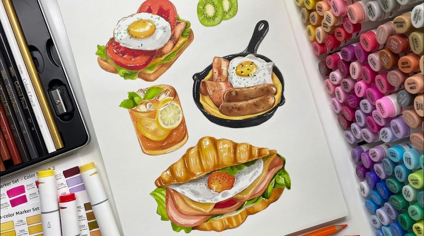 different food illustrations.